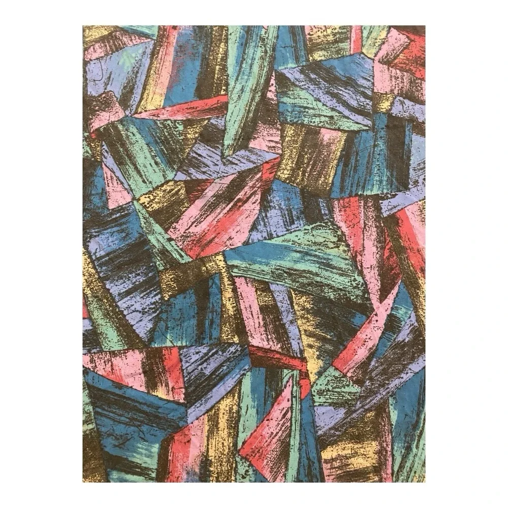 Geometric Sheet Retro 80s‎ Print Cotton Fabric 93x78 Red Blue Green DIY Crafts
